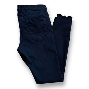 Frame Le Skinny De Jeanne Noir Rips Jeans Black Raw Hem Destroyed Midrise Denim